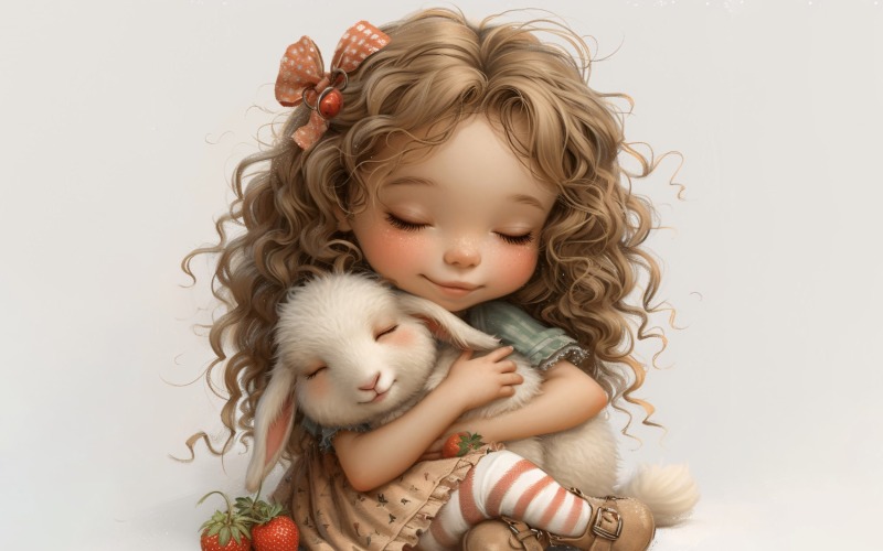 Girl Hugging with Goat 106 Illustration
