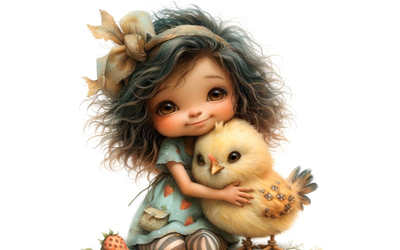 Girl Hugging with hen 111 Illustration