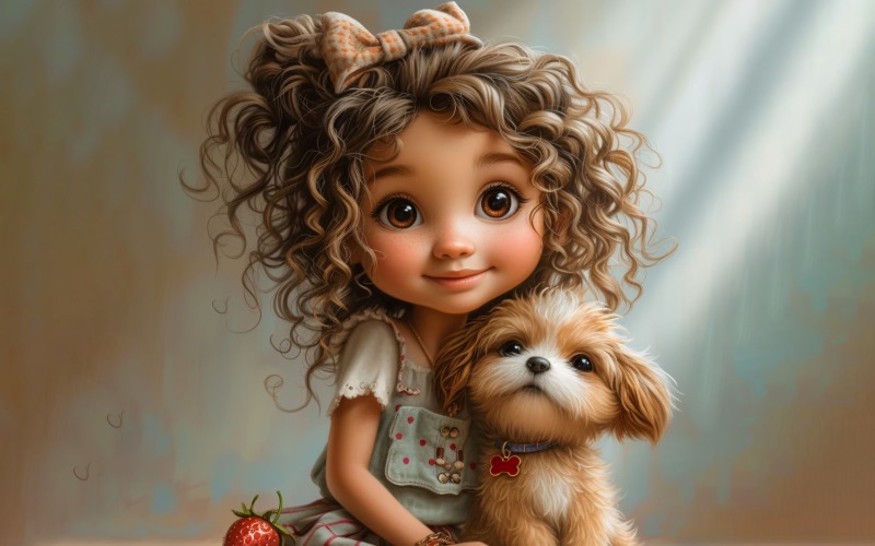 Girl Hugging with Puppy 114 Illustration