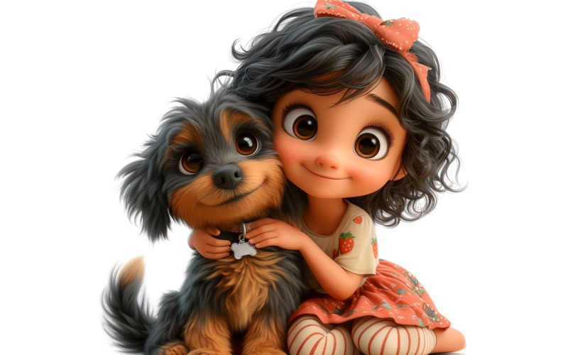 Girl Hugging with Quirky dog 115 Illustration