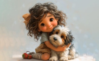Girl Hugging with Quirky dog 116