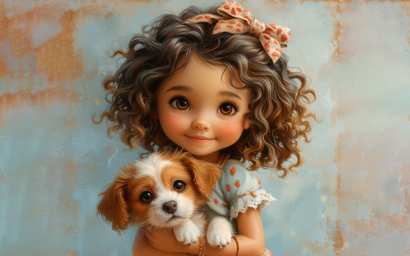 Girl Hugging with Quirky dog 117 Illustration