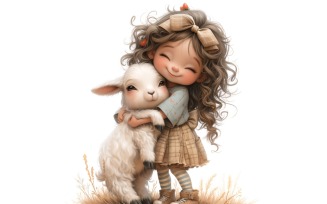Girl Hugging with Sheep 106