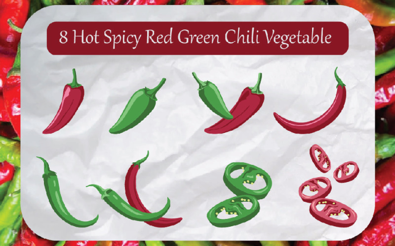 8 Hot Spicy Red Green Chili Vegetable Illustration