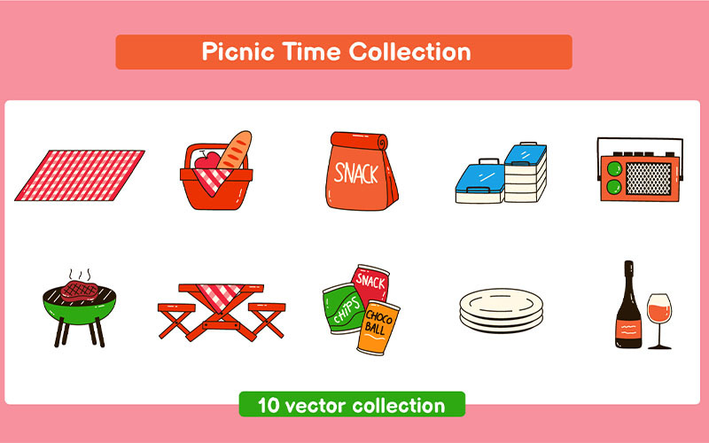 Picnic Time Collection Vector Set Vector Graphic