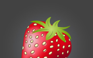 Red strawberry with green leaves and yellow seeds