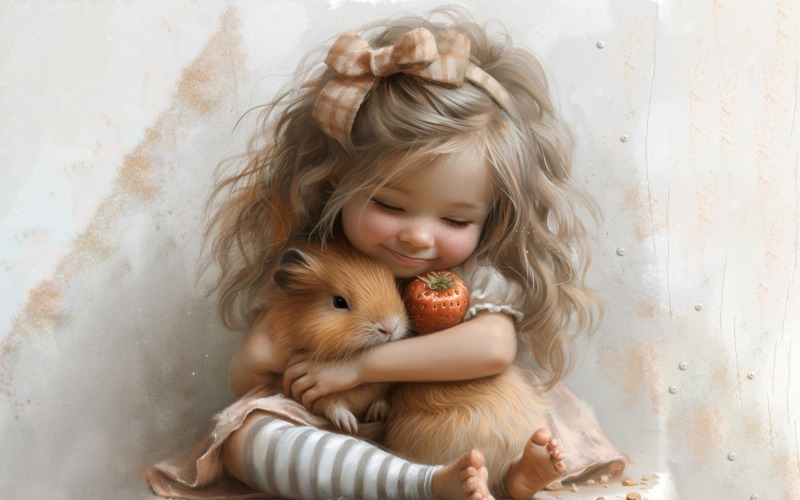 Girl Hugging with Bunny 121 Illustration