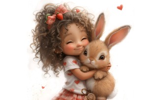Girl Hugging with Bunny 137