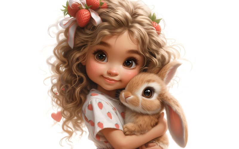 Girl Hugging with Bunny 139 Illustration