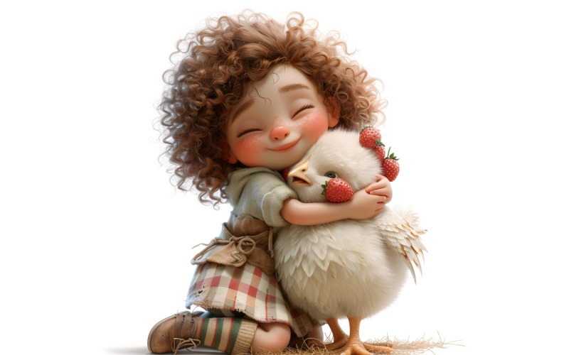 Girl Hugging with chicks 131 Illustration