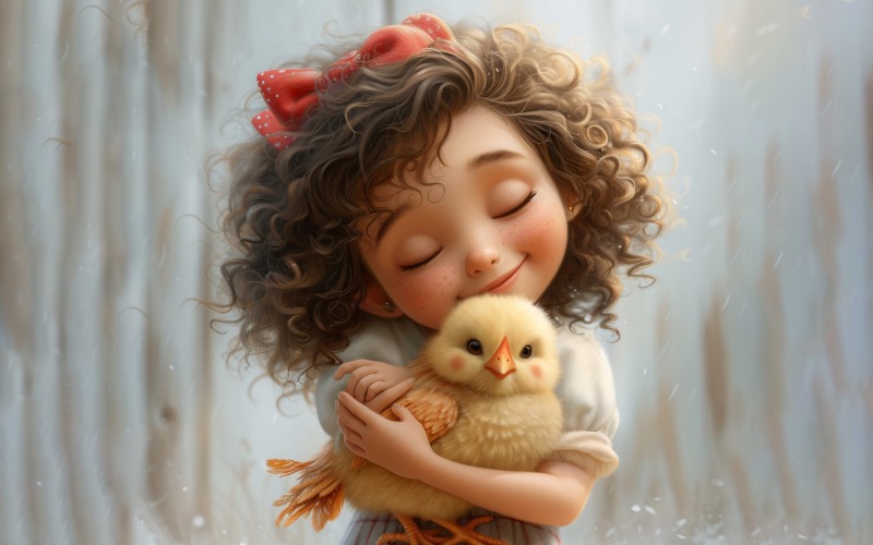 Girl Hugging with chicks 132 Illustration