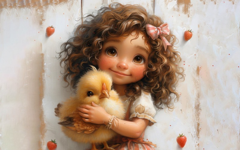 Girl Hugging with chicks 134 Illustration