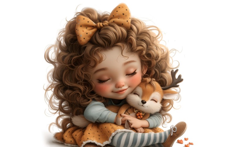 Girl Hugging with Deer 180 Illustration