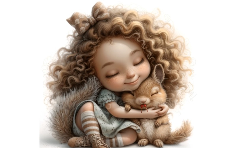 Girl Hugging with Guinea Pigs 158 Illustration