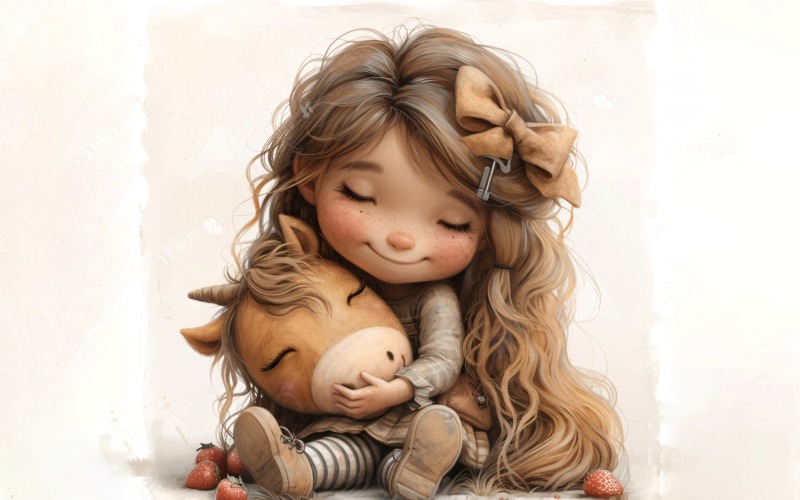 Girl Hugging with Horse 122 Illustration