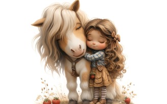 Girl Hugging with Horse 123