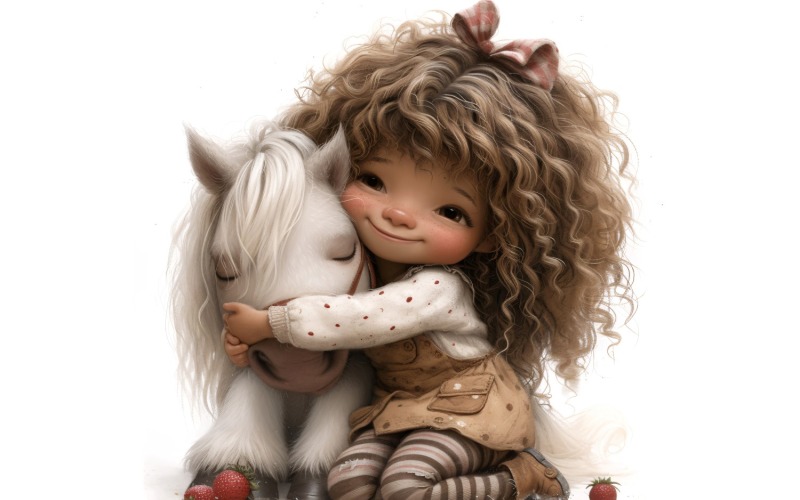 Girl Hugging with Horse 136 Illustration