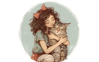 Girl Hugging with Kitty 184