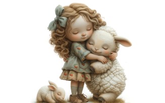 Girl Hugging with Lamb 147