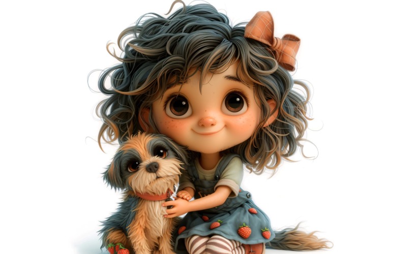 Girl Hugging with Puppy 114. Illustration