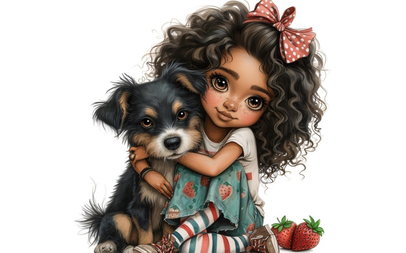 Girl Hugging with Quirky dog 162 Illustration