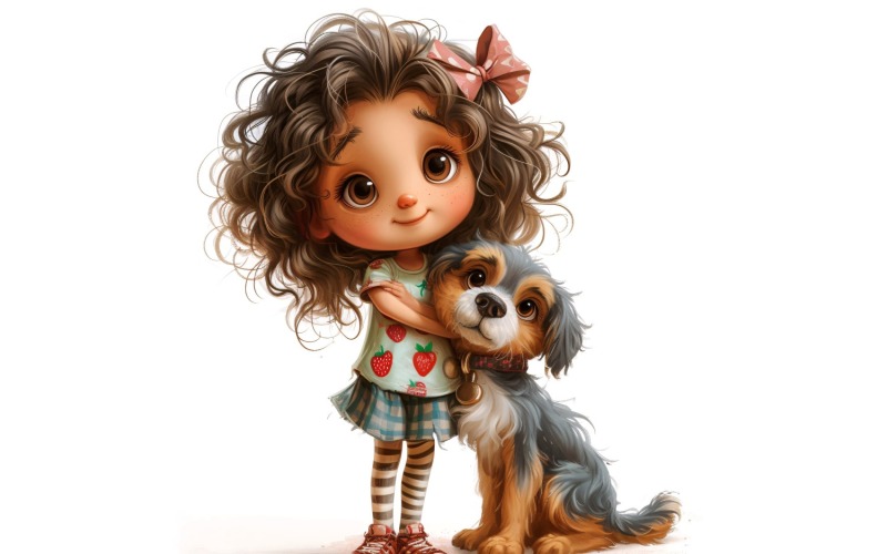 Girl Hugging with Quirky dog 163 Illustration