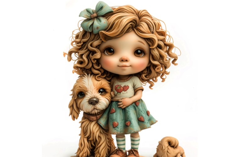 Girl Hugging with Quirky dog 165 Illustration