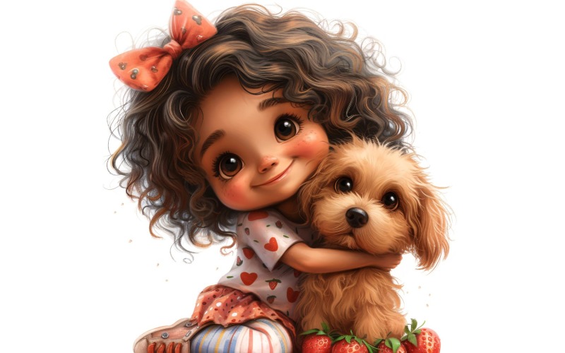 Girl Hugging with Quirky dog 166 Illustration