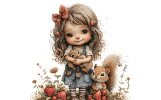 Girl Hugging with Squirrels 198