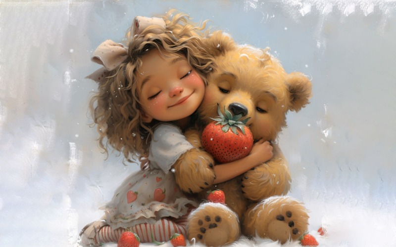 Girl Hugging with Teddy bear 126 Illustration