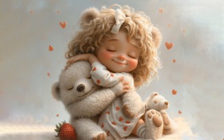 Girl Hugging with Teddy bear 128