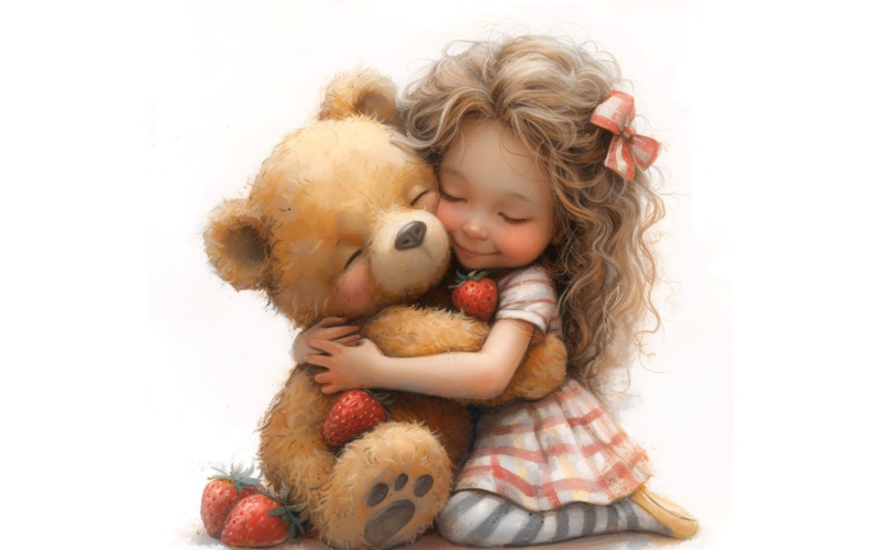 Girl Hugging with Teddy bear 150 Illustration