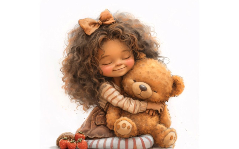 Girl Hugging with Teddy bear 151 Illustration