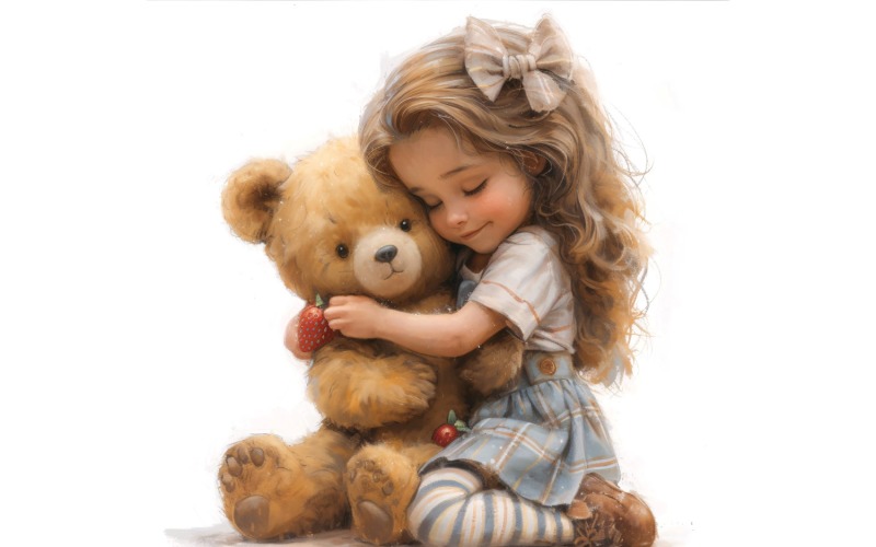 Girl Hugging with Teddy bear 153 Illustration