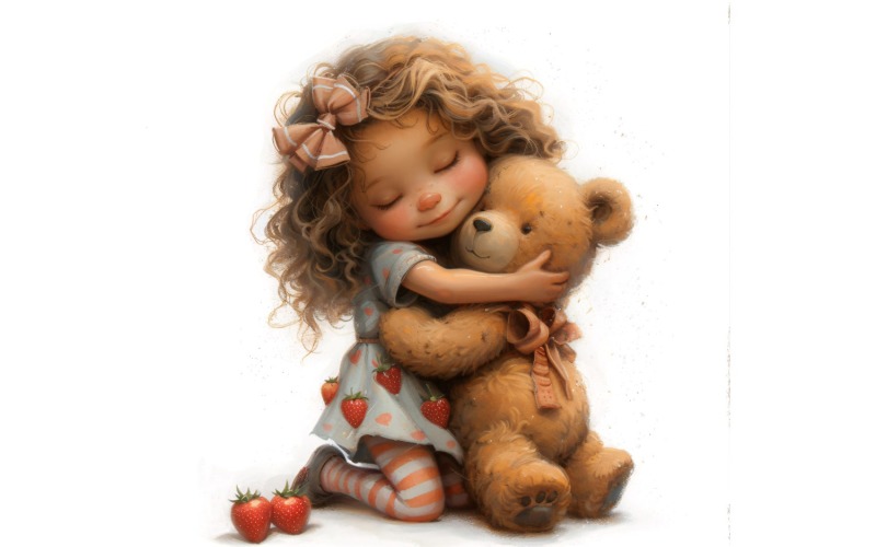 Girl Hugging with Teddy bear 168 Illustration