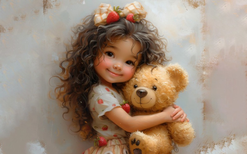 Girl Hugging with Teddy bear 169 Illustration