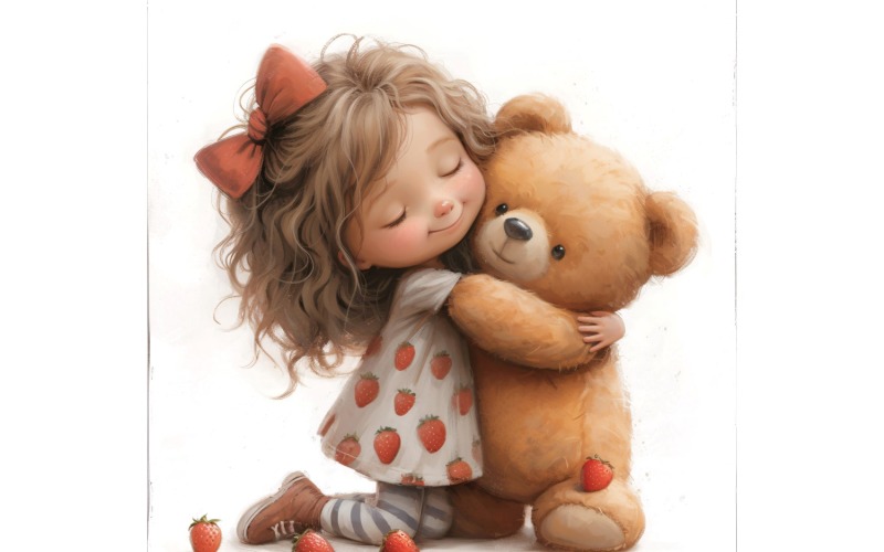 Girl Hugging with Teddy bear 170 Illustration