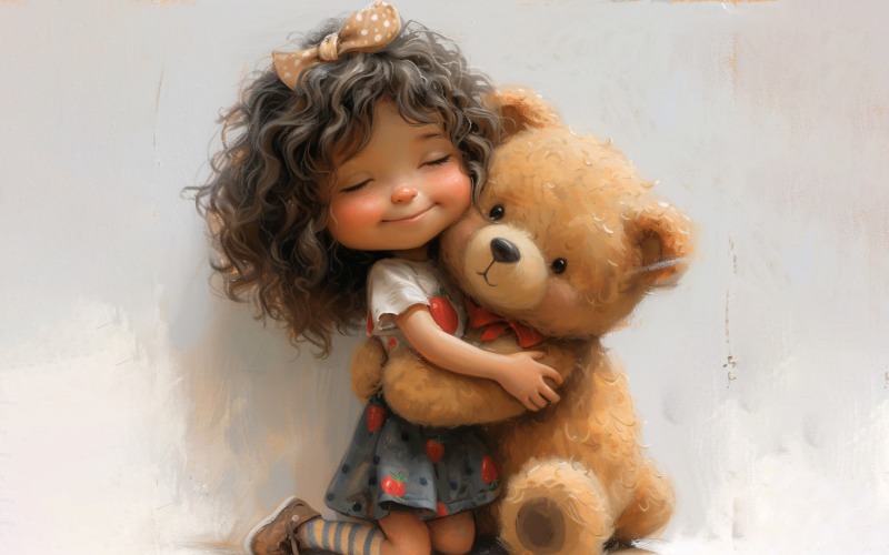 Girl Hugging with Teddy bear 171 Illustration