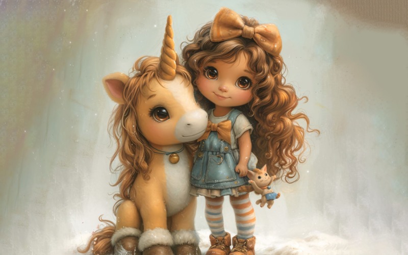 Girl Hugging with Unicorn173 Illustration