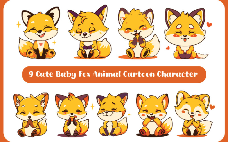 9 Cute Baby Fox Animal Cartoon Character Illustration