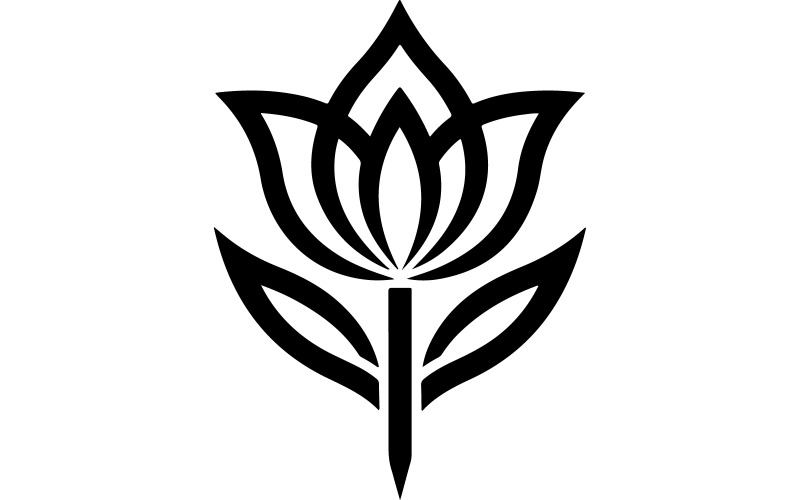 A stylish and sleek black emblem featuring a single, stylized flower design Illustration