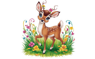 Baby deer silhouette vector art illustration
