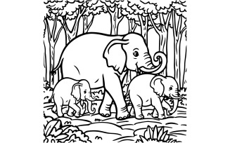 Elephant and her baby art silhouette illustration