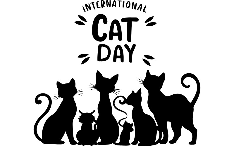 International cat day silhouette vector with white background Illustration