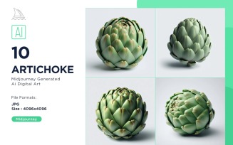 Fresh Artichoke Vegetable on White Background Set