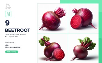 Fresh Beetroot Vegetable on White Background Set