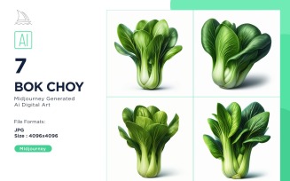 Fresh Bok Choy Vegetable on White Background Set