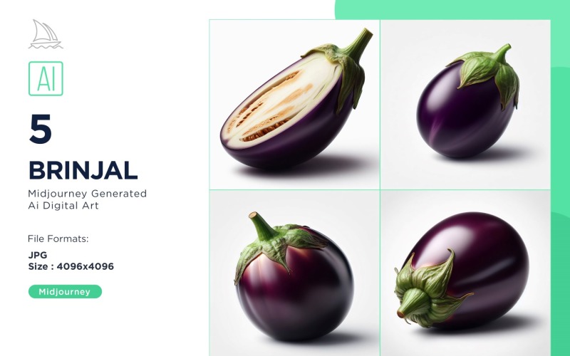 Fresh Brinjal Vegetable on White Background Set Illustration