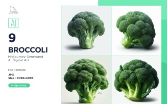 Fresh Broccoli Vegetable on White Background Set