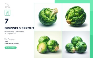 Fresh Brussels Sprout Vegetable on White Background Set